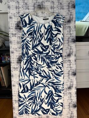 Jessica White Dress with Navy Leaf Print - Women